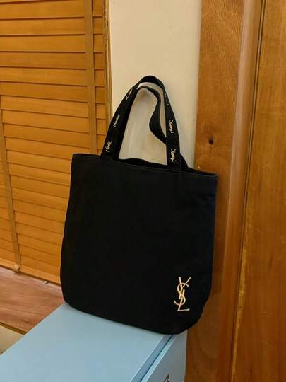 Yves Saint Laurent Bolso de hombro/bolsa de cosméticos de lona para mujer, bolso con estampado de letras negras, capacidad mediana, diseño minimalista y casual, estilo callejero, adecuado para el trabajo, la escuela y los viajes. Un regalo perfecto para mujeres.