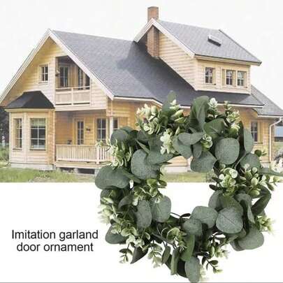 1pc 13.8in/17.73in Green Eucalyptus Wreath, Artificial Eucalyptus Leaf Wreath With White Flowers, Eucalyptus Leaf And Gerbera Daisy Bouquet, For Party, Front Door, Wall, Window, Tabletop Or Home Decor