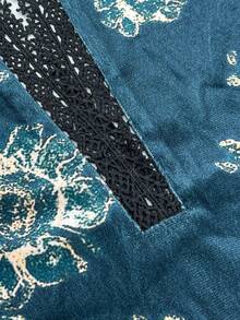 MOOSGOP Spring/Summer Fashion Casual Versatile Elegant Retro Women's Clothing, Random Floral Print Lace Trim V-Neck Flare Sleeve Long Sleeve Blouse, Graceful Women's Shirt - Multicolor - View 8