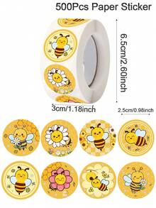 500张/卷 卡通蜜蜂贴纸标签，向日葵图案自粘纸贴花，适用于DIY手工、日记本、小型企业、礼品包装、卡片、春夏主题派对用品、剪贴簿用品、生日装饰 - 彩色 - 查看 4