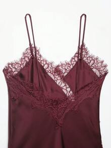 Model Terbaru Atasan Camisole Wanita dengan Dekorasi Renda, Gaya Musim Panas Eropa dan Amerika - Merah tua - View 4