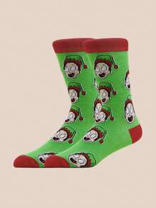 Warner Bros 两双男女通用袜子，印有莫迪大头像、圣诞帽和条纹圣诞元素，适合所有季节和圣诞节穿着。 - 彩色 - 查看 5