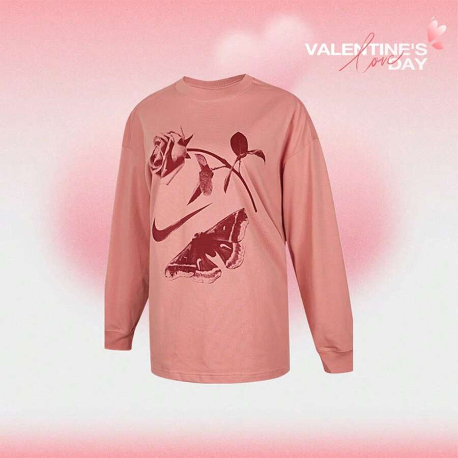 Nike Women's AS W NSW LS TEE VDAY OS Long Sleeve Knit Crew Neck T-Shirt TIH7696-618 - Party Punch - View 1