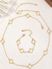 1件/2件装时尚四叶草不锈钢项链手链首饰套装，优雅百搭，适合女性、派对、日常休闲佩戴，也是情人节送给女性的绝佳礼物。 - 四葉草首飾 - 查看 4