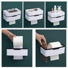 Suporte para Papel Higiênico Montado na Parede, À Prova d'Água, sem Furos, para Armazenamento de Papel Higiênico no Banheiro - Branco - Visão 8