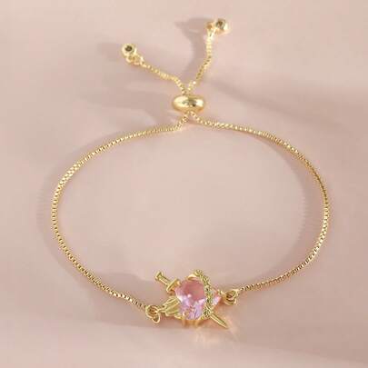 1 pieza Brazalete ajustable de cobre chapado en oro de 18K con circonita roja, minimalista y personalizado