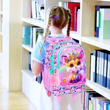 3 Piezas Mochila con Ruedas para Niñas, Mochila Escolar con Ruedas para Niños, Mochila con Ruedas con Diseño de Zorro para Primaria, Preescolar, Jardín de Infantes (Rosa) - Rosa - Ver 11