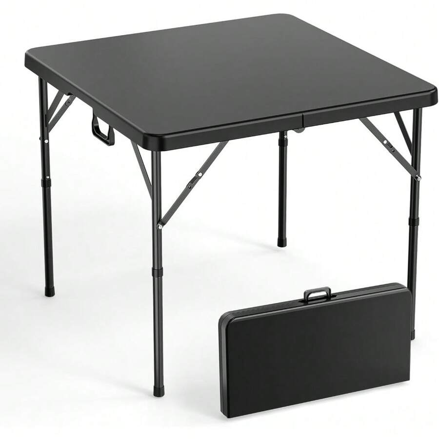 34" Fold In Half Square Table, Bi-Folding Commercial Table, Portable Plastic Dining Card Table For Kitchen Or Outdoor Party Wedding Event, Black - default - View 1