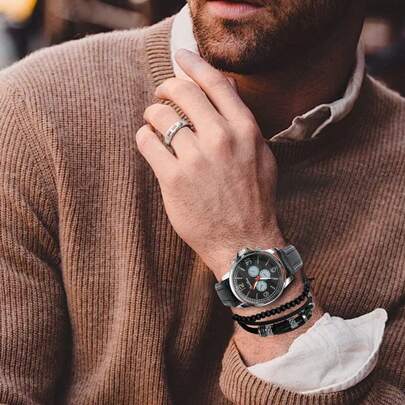 AMOROSA 5 piezas Set de Regalo para Hombre con Reloj Pulsera Collar y Anillo Materiales de Precisión Diseño Elegante Estilo Lujoso Ideal para Ocasiones Especiales para Regalo de San Valentín Cumpleaños  de y Aniversario