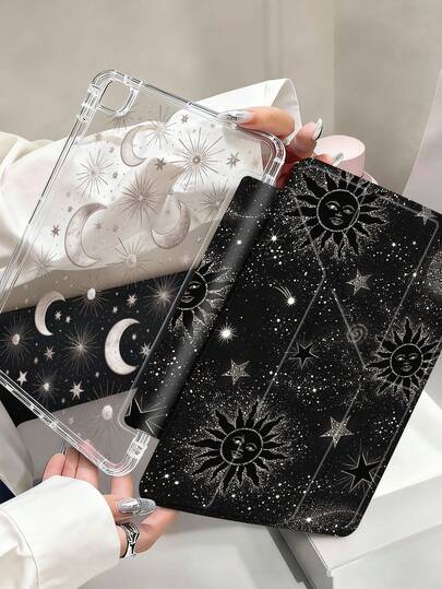 这款日月星辰图案平板电脑保护套兼容 MacBook Air 11 英寸 M3 2025 / M2 2024、第五代 MacBook Air 2022、(A16) 11 英寸第十一代 2025，也兼容三星 Galaxy Tab 和 Kindle Paperwhite 第十二代 2024。透明背壳，时尚图案保护套，支持自动睡眠/唤醒功能，配备气囊保护，适合作为礼物或办公用品。