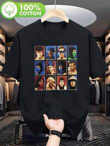 Heavyweight 180Gsm Mortal Combat Black T-Shirt  Printed O-Neck Men'S Tee With 2D Fighting Game Characters, Loose-Fit Round-Neck, Short Sleeve - phong cách - Xem 1