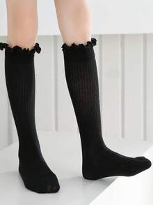 1 đôi tất bắp chân màu đen viền ren, tất công chúa Lolita ren thanh lịch, tất khiêu vũ viền ren kiểu cung đình đa năng - màu đen - Xem 3