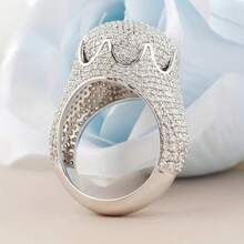 男士优雅圆顶铂金镀层全镶锆石奢华冰花切割嘻哈时尚戒指 - 白金 - 查看 2