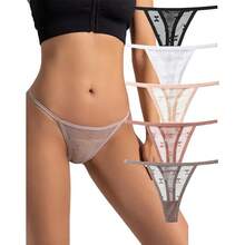 Set Of 5 Women's T-Back Lace Hollow Out G-String Thongs Sexy Low Waist Panties Intimate Underwear Ladies Lingerie - Bộ 5 cái - Xem 6