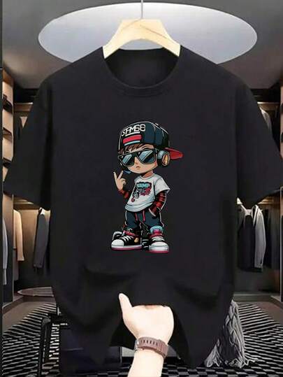 Boys & Teen Students' Casual Graphic Print Round Neck Short Sleeve T-Shirt, Summer Top