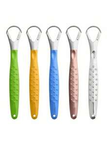 5Pcs Piercing Adult Tongue Scraper Stainless Steel Double-Sided Tongue Cleaner Reduce Bad Breath Metal Tongue Cleaner Freshen Breath Unisex Oral Care - Multicolor - View 6
