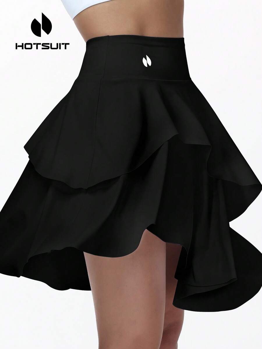 HOTSUIT Women's Tennis Skirt, Asymmetrical Hem, Built-In Shorts - Fitted Design Suitable For Fast Movement, With Pockets - Perfect For Tennis, Badminton And Fitness - Black - View 1
