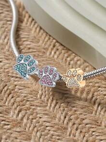 1件欧美风格银灰色和黄色手工迷你可爱脚印串珠手链/项链/吊坠创意DIY饰品配件 - 彩色 - 查看 1