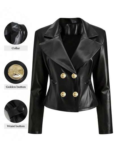 Plus Size Women Black Leather Jacket, Slim Fit Motorcycle Jacket For Autumn/Winter
