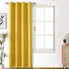 1pc Solid Color Polyester Curtain Panel, Blackout Curtain For Living Room, Bedroom, Darkens Room, Yellow - Yellow - View 11