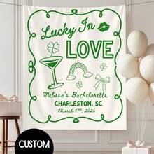Custom Lucky In Love Bachelorette Tapestry St. Patrick's Day Themed Wedding Party Decor Photo Backdrop - 彩色 - 查看 2