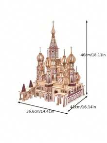 一套476片 - 莫斯科地标建筑主题拼图 DIY 世界著名圣瓦西里大教堂3D木质拼图（492片/46*41*36.5厘米）益智玩具，节日礼物 - 彩色 - 查看 11