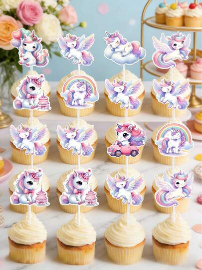 12pcs Unicorn Cake Toppers, Unicorn Theme Party Cake Decorations, Cartoon Unicorn Cake Picks, Birthday Cake Decorations, Baby Shower Party Supplies, Wedding Dessert Decor, Baking Decorations, Ice Cream Decorations, Table Decorations, Unicorn Birthday Party Decor, Birthday Gift Party Favors