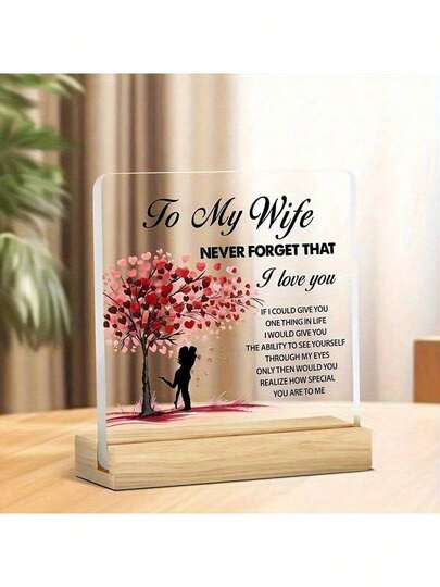 2D Flat Acrylic Romantic Decor With Wooden Stand - Ideal Gift For Valentine's Day And Home Decoration For Wife