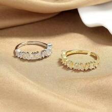 1 pieza Anillo de novia ajustable, con doble hilera de diamantes de imitación y circonitas cúbicas cruzadas en oro y plata, ideal para bodas, fiestas y uso informal. - Escalera de plata - Ver 8