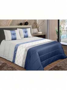 AURA DECO - Colcha decorativa ELMA com almofadas e enchimento incluído, edredão bouti de qualidade superior para cama 135/150 cm (250x260 cm), cómoda e durável - Azul - Ver 2