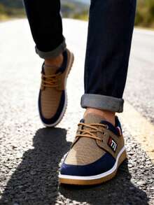 男士运动鞋，系带软底休闲鞋，室内健身训练鞋 - 卡其色 - 查看 2