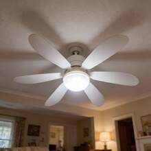 Ventilador De Techo Con Luz Foco Integrado 60W Moderno Plástico Cinco Aspas Iluminación Interior Silencioso Decorativo Potente Eficiencia Energética Hogar Oficina Dormitorio Sala Fácil Instalación Color Blanco Diseño Minimalista - Blanco - Ver 2