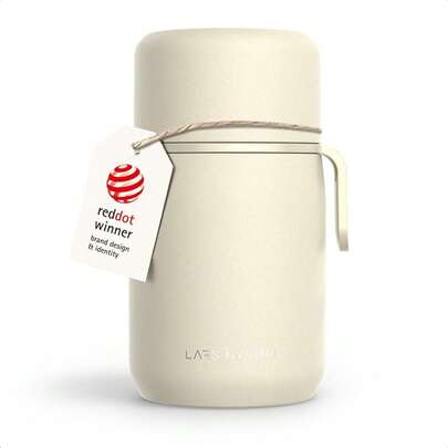 LARS NYSØM Stainless Steel Vacuum Insulated Food Jar - Leakproof Lunch Pot & Lunch Jar For Hot And Cold Food, Wide Mouth, Portable Soup Container For Work & Travel (Almond Beige, 24oz)