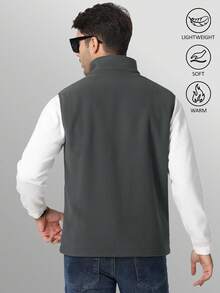 KEFITEVD Men's Fleece Vest Zip Up Lightweight Vests Outerwear With Pockets Winter Warm Sleeveless Jacket For Hiking Golf - 深灰色 - 查看 2