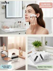 OEIEZ 5个3英寸柔软粉扑化妆海绵垫，超柔软可水洗天鹅绒粉扑，适用于定妆粉和散粉 - 白色 - 查看 5