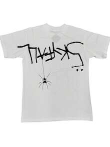 Scott X Sp5der Graphic Tee Tops Casual Summer Short Sleeve Crew Neck T Shirt,  Casual Summer Vintage Tops, Star Print - 白色 - 查看 4