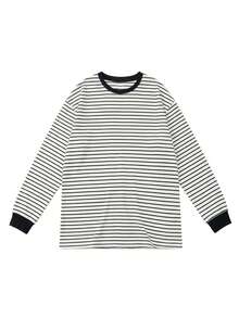 2026 女士休闲度假黑白条纹长袖T恤，宽松圆领舒适上衣，春秋季 - 2A23黑白條 - 查看 6