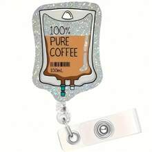 2D Flat Humorous "100% Pure Coffee" Acrylic Retractable Badge Holder - Suitable For Nurses, Workers, Doctors, LPN Caregivers| Funny And Durable ID Badge Design| A Great Gift Choice - A - View 1