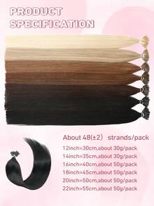 12-22英寸 30-50克 纳米环接发，纳米珠真人发发髻，直发，适合日常、婚礼和派对场合 - 彩色 - 查看 5