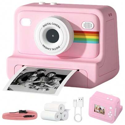 Portable Instant Photo Digital Camera, 1-Second Instant Photo Printing, Video Selfie Camera, 1080P HD Screen, Supports Photo Printing, Photography, USB Cable, Lanyard, Three Rolls Of Printing Paper, Holiday Birthday Gift, Portable Travel Printing Digital Camera