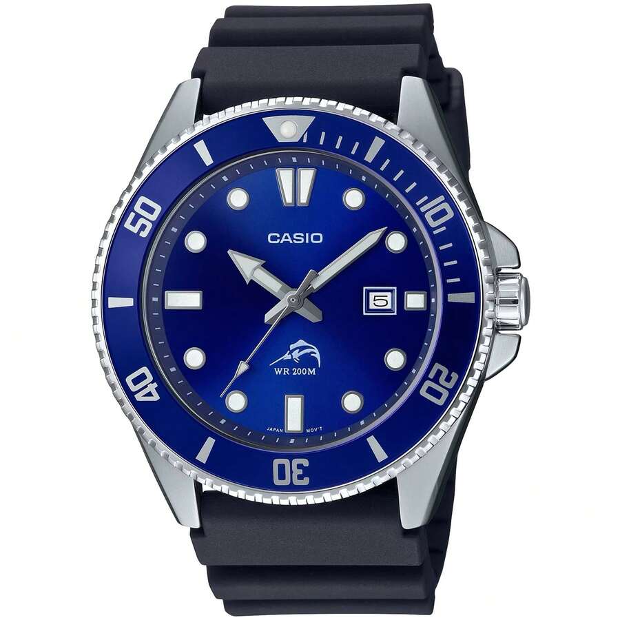 Casio MDV-106B-2AV Men's Blue Dial Black Rubber Strap Date Watch - 藍色 - 查看 1