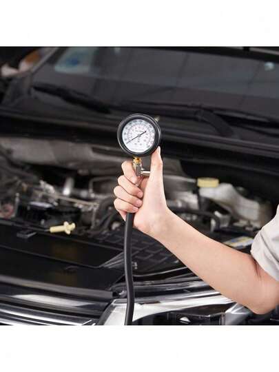 Kit adaptador de comprobador de compresión de 9 piezas para cilindros de motor automotriz. Prueba de compresión con manómetro preciso de doble escala de 0 a 300 psi con mangueras de largo alcance y estuche para cilindros de motor.