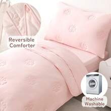 Juego de cama de 4 piezas para niñas y niños juego de edredón para cuna con bordado de margaritas incluye edredón sábana encimera sábana bajera funda de almohada juego de cama de-B027 - Rosa - Ver 4