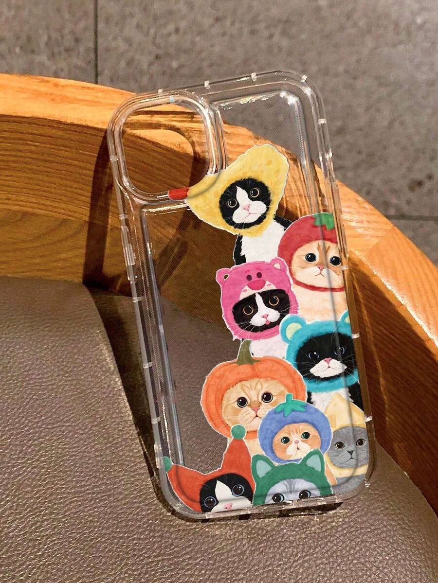 1个透明可爱猫咪图案印花全包保护防震防摔TPU软橡胶手机壳，兼容和三星Galaxy手机 - 彩色 - 查看 1