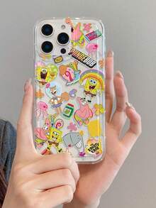 SPONGEBOB 1个时尚卡通创意全屏趣味海绵宝宝海星花朵彩虹爱心图案防震气囊手机壳保护套，兼容三星/苹果17/16/15/14/13/12/11 Pro Max/12 Pro/14 Plus及其他型号 - 彩色 - 查看 7