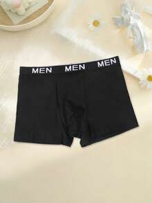 男士黑色简约时尚日常三角裤，性感牛油果字母印花弹力腰带内裤 - 黑色 - 查看 4