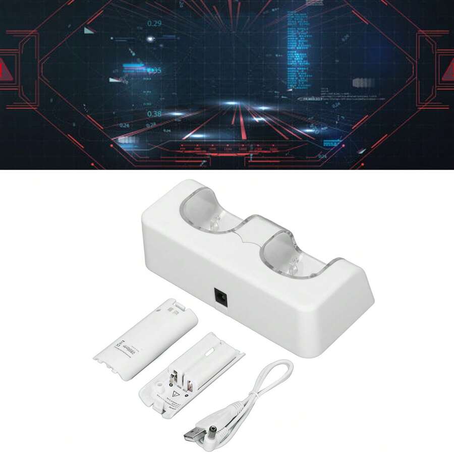 Cargador de batería para control remoto con base de carga dual y dos baterías recargables para control remoto (blanco) - Blanco - Ver 1