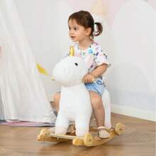 2-In-1 Rocking Horse And Gliding Unicorn For Kids, With Sound System, Wooden Base, Pedals, Handles, White, Suitable For Children Aged 3-6. - White - View 7