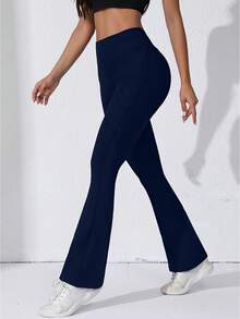 Freedom 1 pieza Pantalones de campana de cintura alta negros para mujer, pantalones casuales cómodos de ajuste ceñido y elástico, adecuados para bailar y yoga - Azul marino - Ver 5