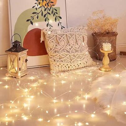 1 Set Golden Battery Box Fairy String Lights, 2/3/4/5m 20/30/40/50LED Battery Powered For Birthday Wedding Party Decor